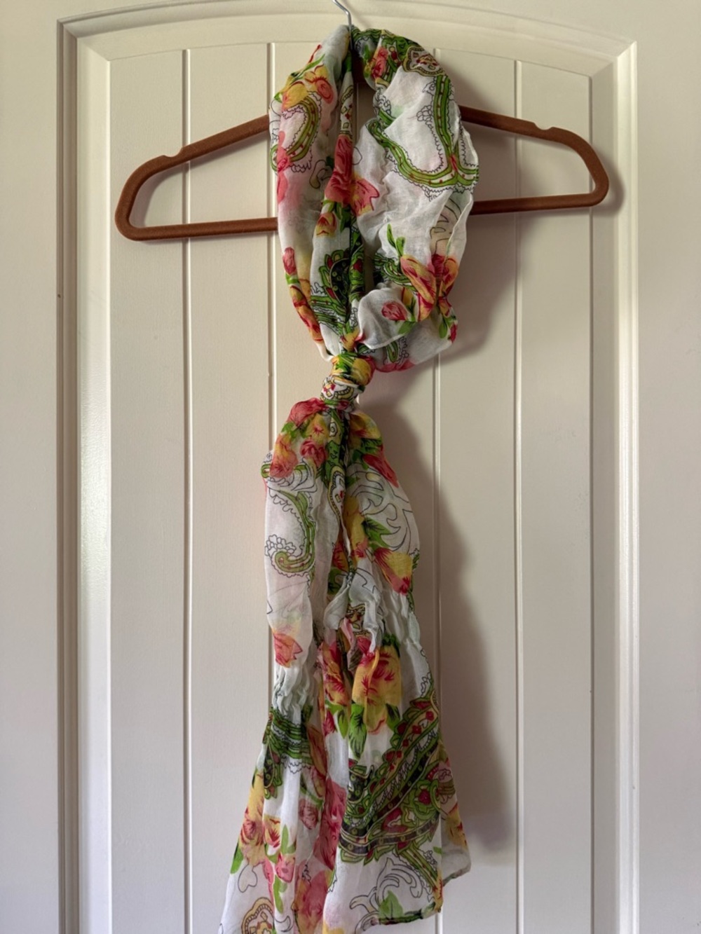 Floral Rue 21 Lightweight Scarf - White with Pink & Green
